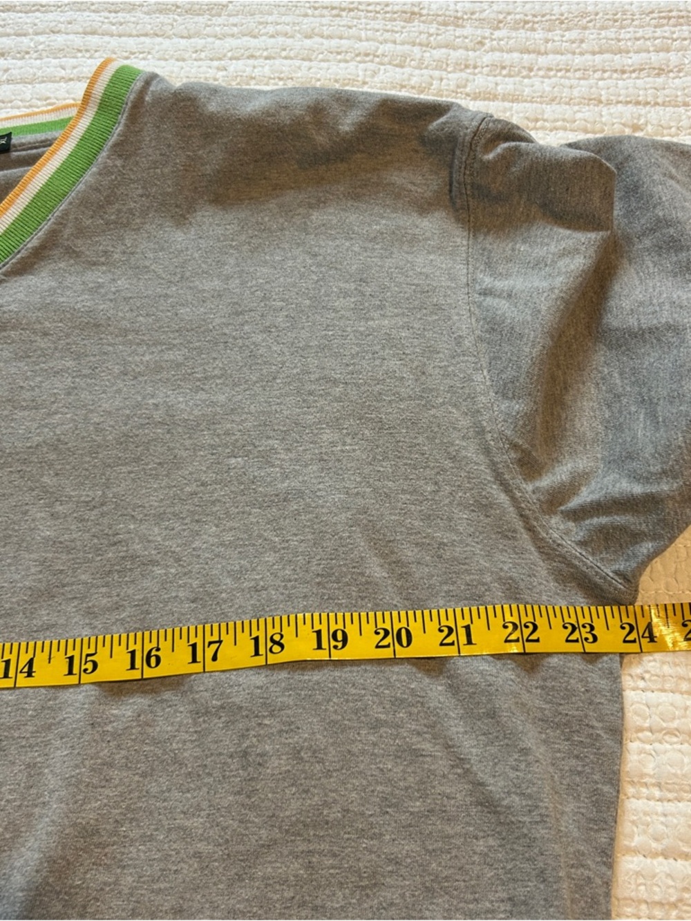 J.Crew Vintage Gray V-Neck Tee with Green & Orange Trim 100% Cotton Size XL - Picture 5 of 6